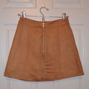 Faux Suede Zipper Front Skirt